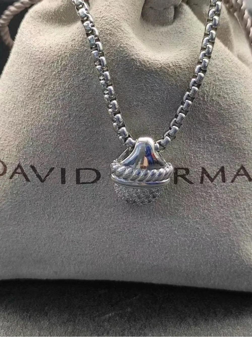 David Yurman Silver Pavé Acorn Pendant Necklace